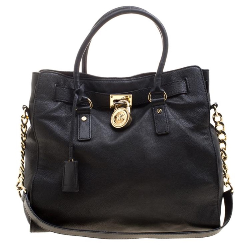 Michael Kors Authentic Black Large Leather Hamilton Tote Bag Purse EUC